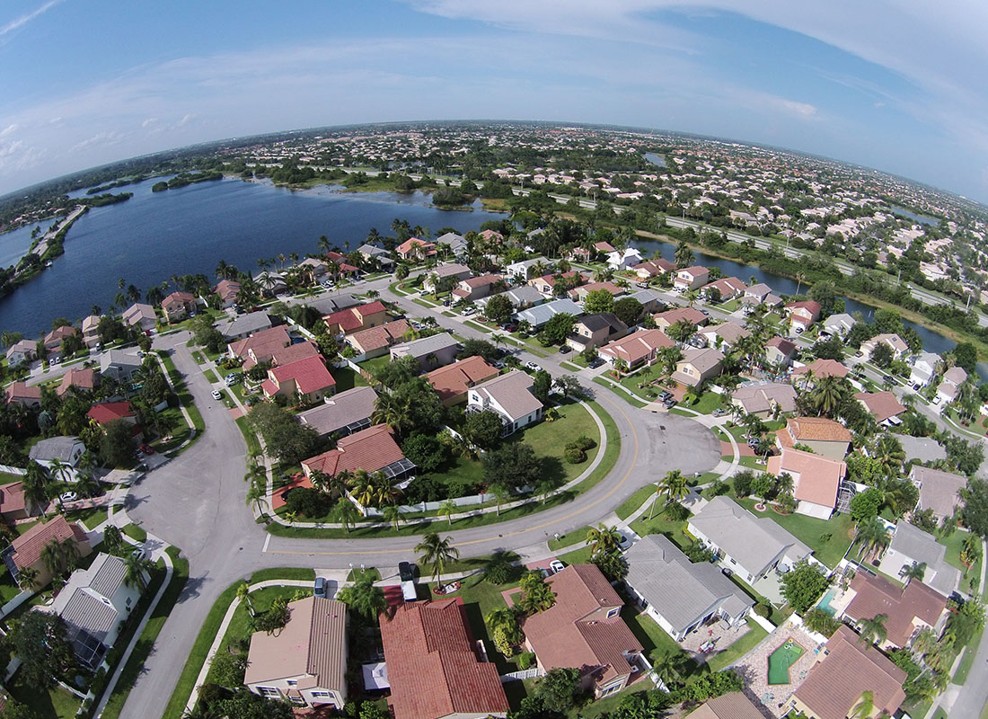 Hialeah, FL - Aerial View of a Residential Community with Homes by the Bay in Hialeah Florida on a Sunny Day